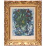 MARC CHAGALL 'Fleurs', pochoir in colours, numbered edition 500, Daniel Jacomet stamp, 42cm x 33cm,