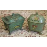 COAL BOX, Regency green painted toleware, 37cm H x 40cm W x 32cm D and another similar,
