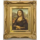 MONA LISA ON PORCELAIN, after Leonardo Da Vinci, gilt framed, Rosenthal mark, 53cm x 44cm.