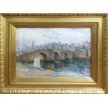 FREDERICK WILLIAM SCARBOROUGH (British 1860-1939) 'Auld Ayr Bridge', 1885, watercolour, signed,