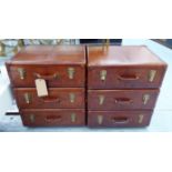SIDE CHESTS, a pair, campaign style leathered finish, 62cm x 54cm x 45cm.