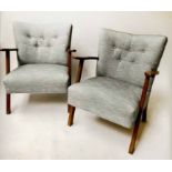 ARMCHAIRS, a pair, early 20th century Danish, possibly by Hans Wegner and teak framed.