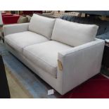 AARK SOFA, light grey finish on ebonised supports, 229cm W x 95cm D x 89cm H (incl. cushions).