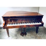 BABY GRAND PIANO, by Challen, iron framed overstrung in a full gloss figured walnut case, reg no.