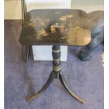 TILT-TOP TRIPOD TABLE, Regency black and gilt japanned on a turned ebonised column,