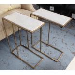 SIDE TABLES, a pair, 1960's French style, marble tops, 60cm H.