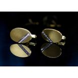 CUFFLINKS, a pair, Mappin & Webb 18 carat yellow gold and diamond satin finished bar link,