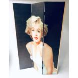 SCREEN, printed canvas, 'Marilyn Monroe', on both sides, three fold, each panel 181cm H x 40cm W.