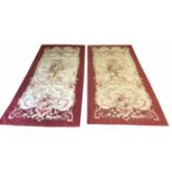 FRENCH AUBUSSON SAVONNERIE WALL HANGINGS, a near pair, Neoclassical design,