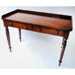 WRITING TABLE, William IV figured mahogany with two frieze drawers and square tapering supports,