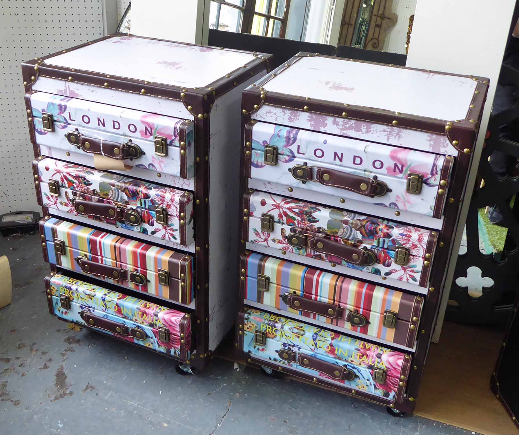 SIDE CHESTS, a pair, vintage luggage style, 70cm H.