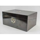 WRITING BOX, Victorian coromandel and mother of pearl inlaid with velvet lined surface,