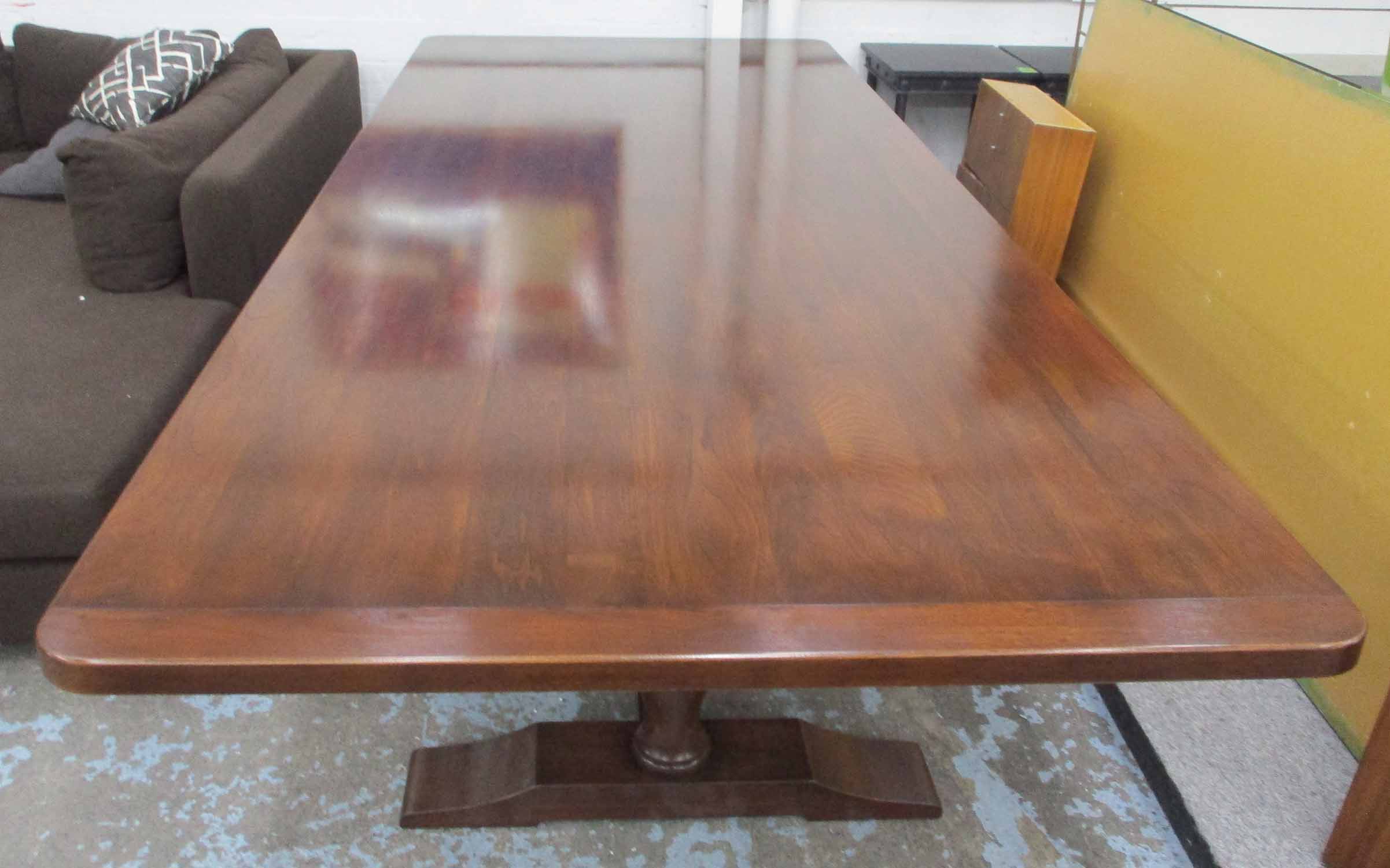 DINING TABLE, walnut of large proportions on baluster turned trestle supports joined by a stretcher, - Image 5 of 5