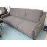 SOFA, contemporary, grey finish with white piping, 250cm W.