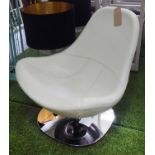 LOUNGE CHAIR, swivel base, contemporary Italian style white leather finish, 78cm H.