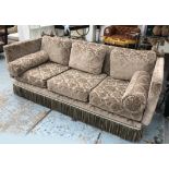 KNOLE SOFA, patterned damask upholstered with bullion fringe, 210cm L.