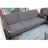 SOFA, contemporary, grey finish with white piping, 250cm W.