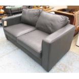 SOFA, two seater, in dark grey leather on block supports by Forrest Contract Furniture, 185cm L.