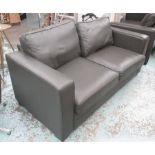 SOFA, two seater, in dark grey leather on block supports by Forrest Contract Furniture, 185cm L.