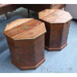 OCTAGONAL SIDE TRUNKS, a pair, with rising lids and inlaid brass detail, colonial style,