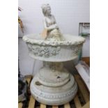 FOUNTAIN, reconstituted stone in four parts with female figure (possibly associated),