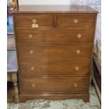CHEST, Regency design mahogany with two short over four graduated long drawers on bracket supports,