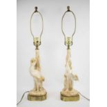 TABLE LAMPS, a pair, ceramic in the form of cranes, with brass bases, 73cm H.