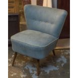 BOUDOIR CHAIR, mid 20th century beech with blue chenille and green piped upholstery, 66cm W.