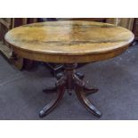 PEDESTAL TABLE, German mahogany, circa 1870, with 1/4 veneered oval top, 77cm H x 106cm x 73cm.