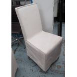 DINING CHAIRS, a set of eight, with covers on square supports, 49cm W.