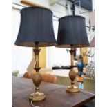 MAISON JANSEN STYLE TABLE LAMPS, a pair, with charcoal shades, 62cm H.