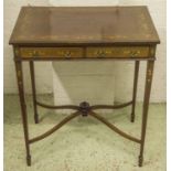 LADIES WRITING TABLE, Edwardian painted mahogany decorated with floral sprays and two drawers,