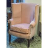 WING ARMCHAIR, pink velvet and chenille upholstered, 81cm W.