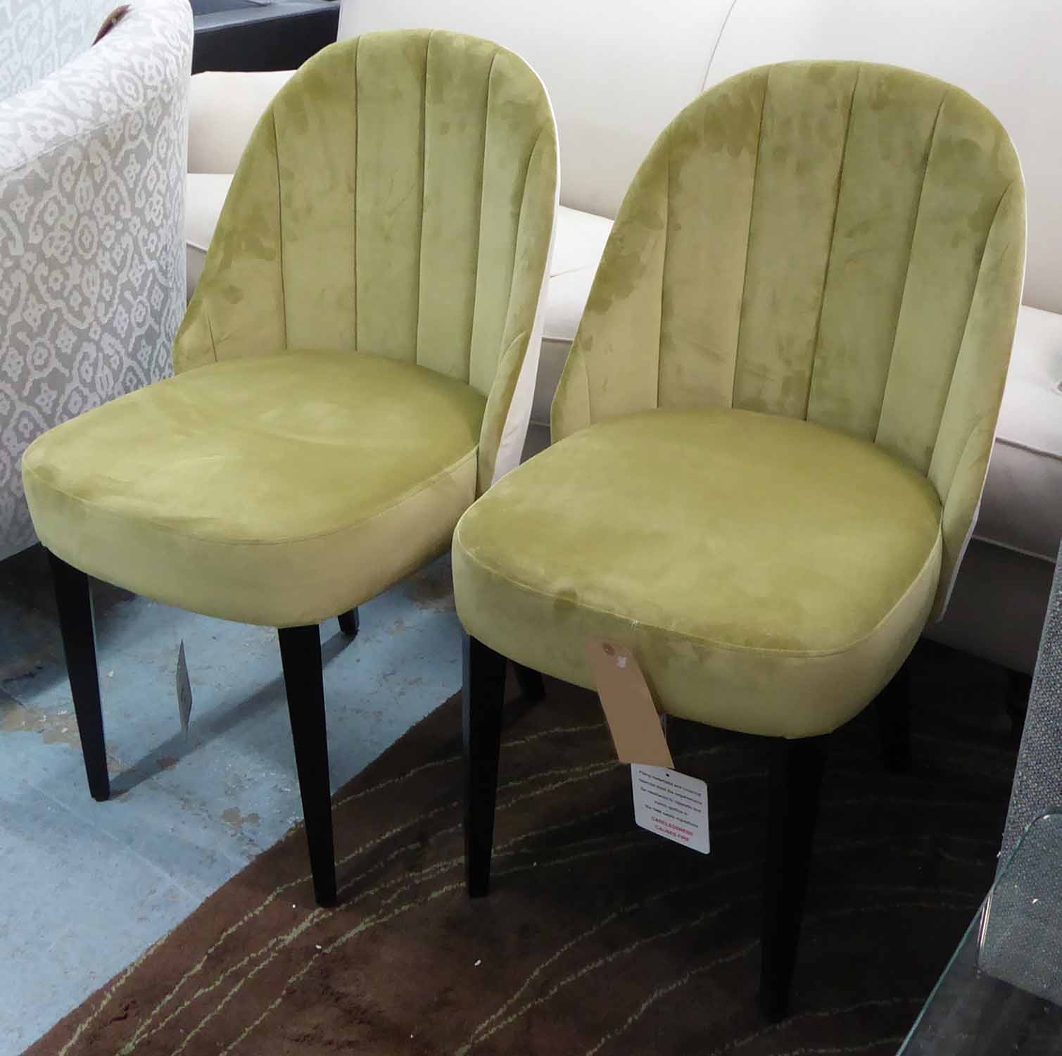 AARK SIDE CHAIRS, a pair, green and grey velvet finish, 85cm H.