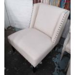 INDIA JANE ARMCHAIR, in beige fabric, studded on square supports, 71cm W.