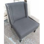 INDIA JANE ARMCHAIR, in charcoal fabric studded on square supports, 71cm W.