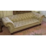 CHESTERFIELD SOFA, Victorian walnut in buttoned cream velvet, 228cm W.