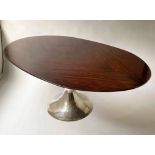 JULIAN CHICHESTER DAKOTA TABLE, oval Macassar quartered top and spun polished nickel base, 204cm W.