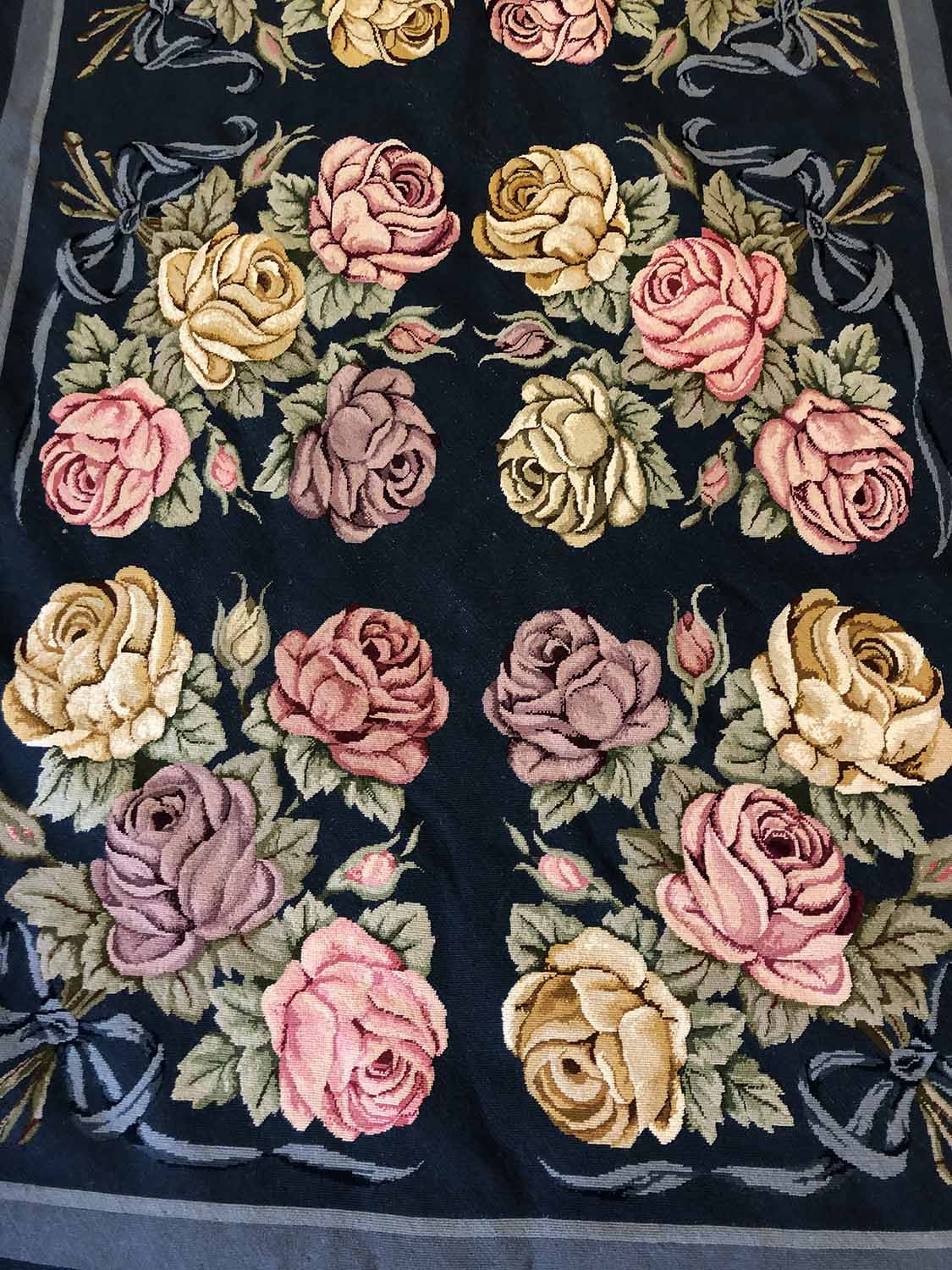 ENGLISH NEEDLEPOINT CARPET, 257cm x 125cm, Victorian rose design. - Image 2 of 2