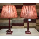 TABLE LAMPS, a pair, 1980's ceramic Corinthian column design, with pleated silk shades from Pooky,