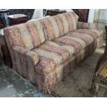SOFA, Howard style three seater on patterned fabric, 202cm x 92cm x 83cm H.