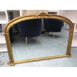 OVERMANTEL MIRROR, French style with ornate gilded frame, 88cm x 140cm.