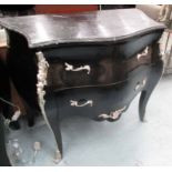 COMMODE, Louis XV style in black with two drawers and marble top, 100cm x 54cm x 84cm.