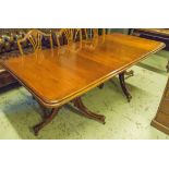 TWIN PEDESTAL DINING TABLE, Georgian style mahogany with centre leaf, 73cm H x 101cm x 201cm L.