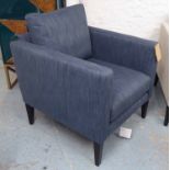 AARK ARMCHAIR, blue chenille finish on ebonised supports, 75cm W.