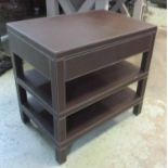 SIDE TABLE, leather with a single drawer above two tiers, 75cm W x 71cm H x 51cm D.