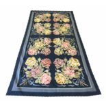 ENGLISH NEEDLEPOINT CARPET, 257cm x 125cm, Victorian rose design.