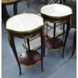 JARDINIERE STANDS, a pair, Louis XV style with marble tops, 40cm x 40cm x 76cm H.