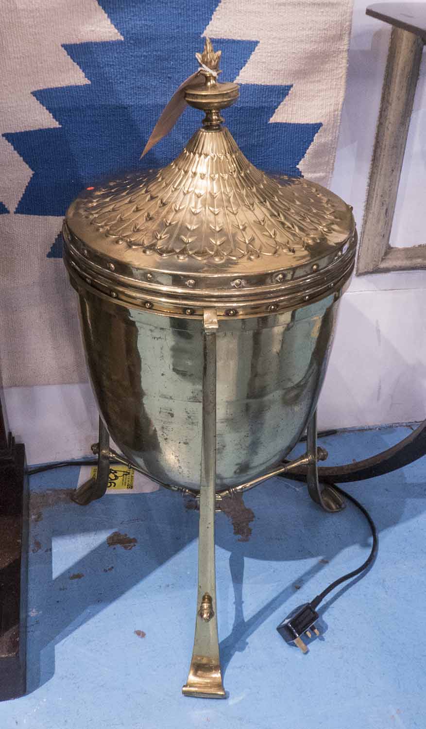 FRENCH LIDDED URN, brass of substantial proportions, 74cm H x 40cm W.