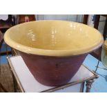 DAIRY BOWL, English country terracotta with yellow glaze, 44cm x 23cm H.